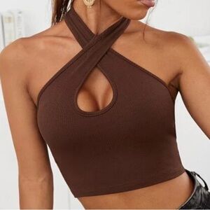 Brown Criss Cross Halter Top
